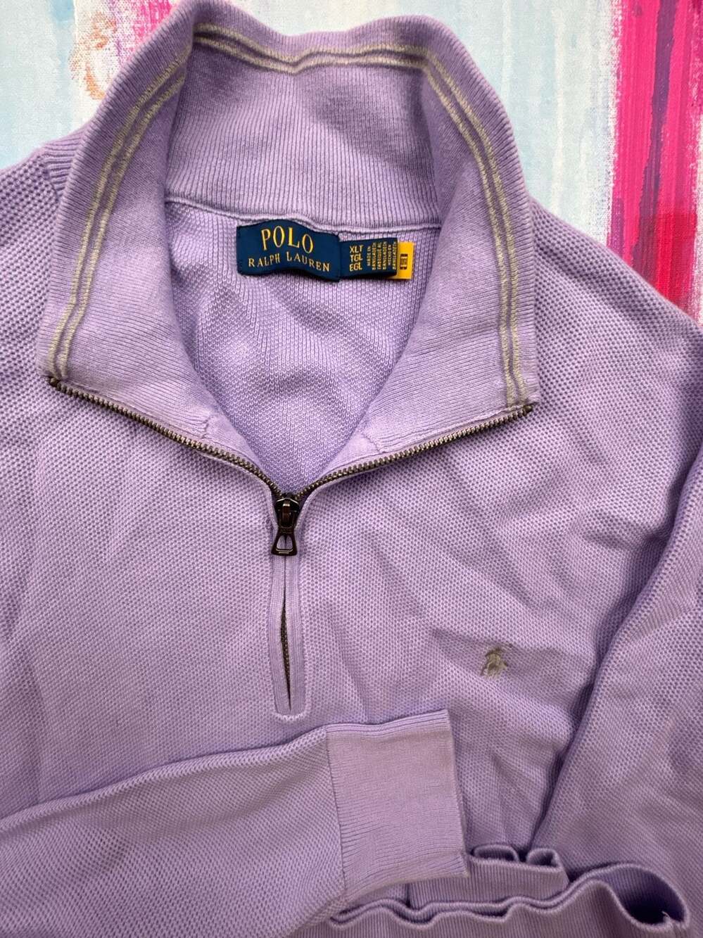 Polo Ralph Lauren Cotton Mesh Quarter-Zip Pullover Sweater Purple XLT